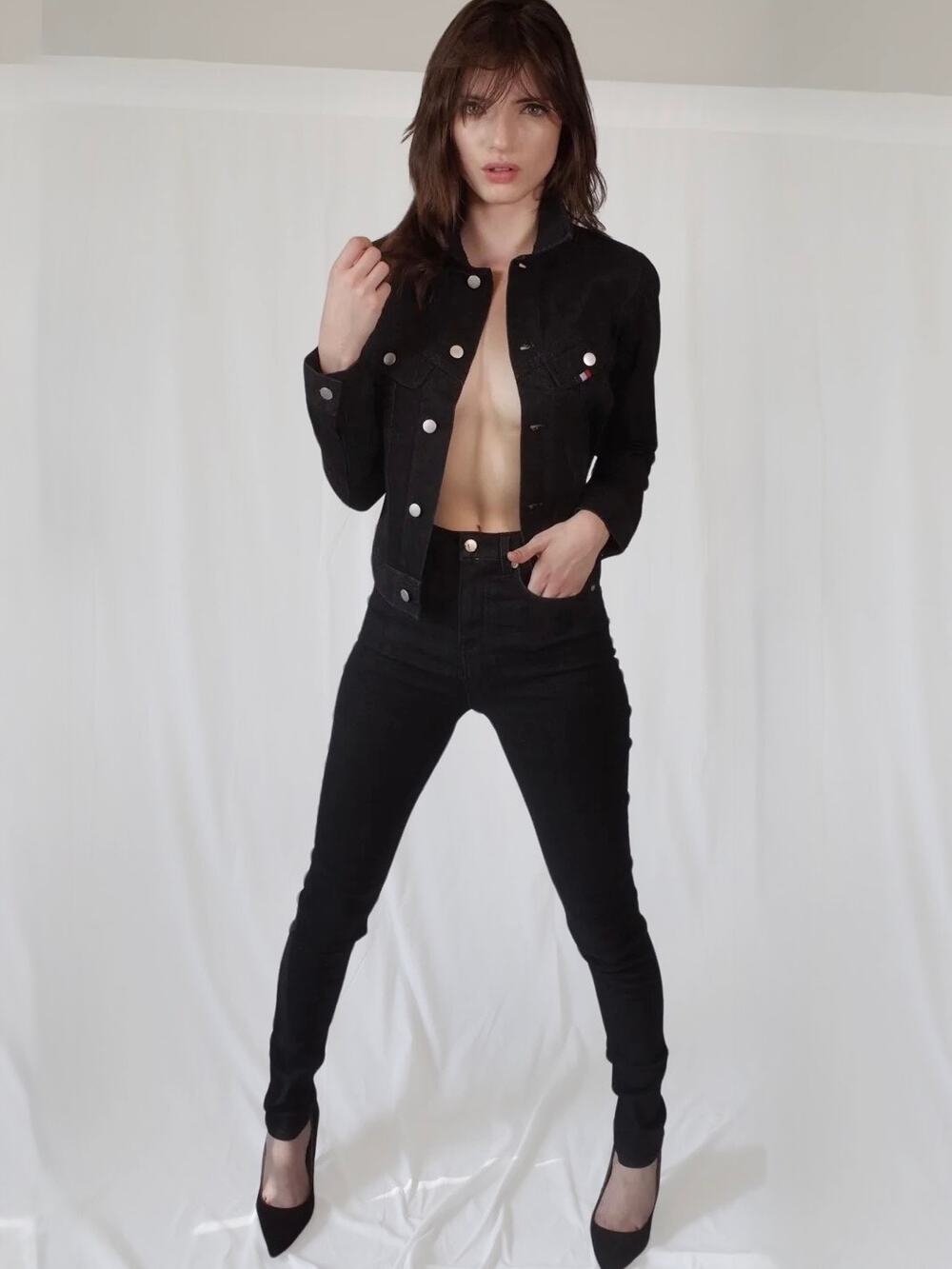 L'Ecole Des Femmes High Waisted Skinny Jeans Black Stretch Size 25 NWT